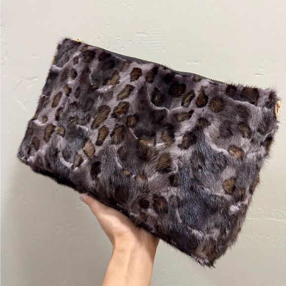 Leopard Real Mink Fur Handmade Large Clutch/Shoulder Bag/Crossbody, Multi Use - Picture 12 of 16